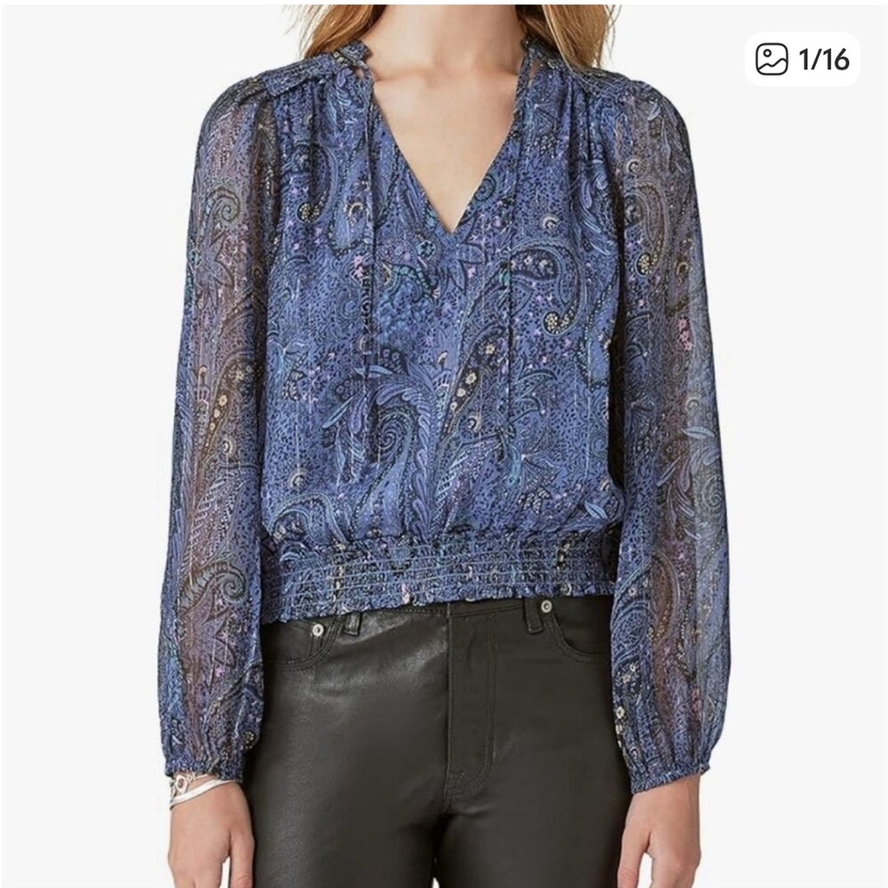 NWOT Lucky Brand Blue Paisley Tie-Neck Blouse size large